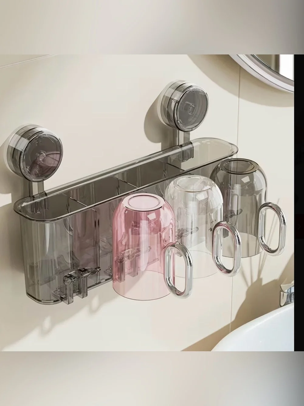Suction Wall-Mount Bathroom Organizer with Four Cups - Clear, Pink, Green